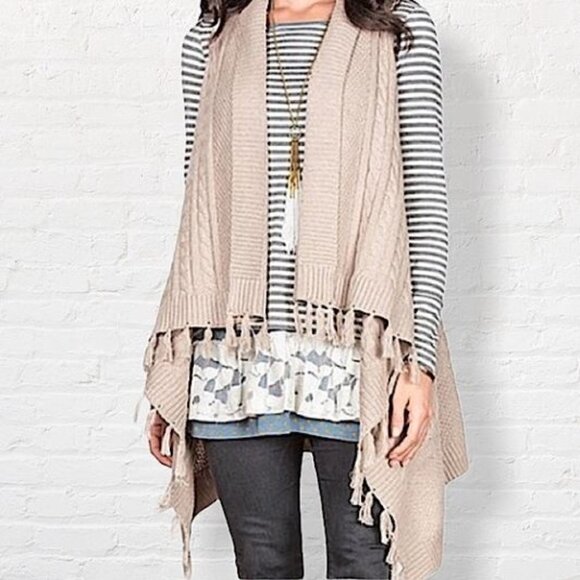 Matilda Jane Beige Cable Knit Waterfall Sweater Vest Cardigan Women's Size Small - Picture 8 of 8